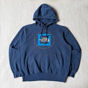 The North Face blue Never Stop Exploring graphic pullover hoodie men's medium.